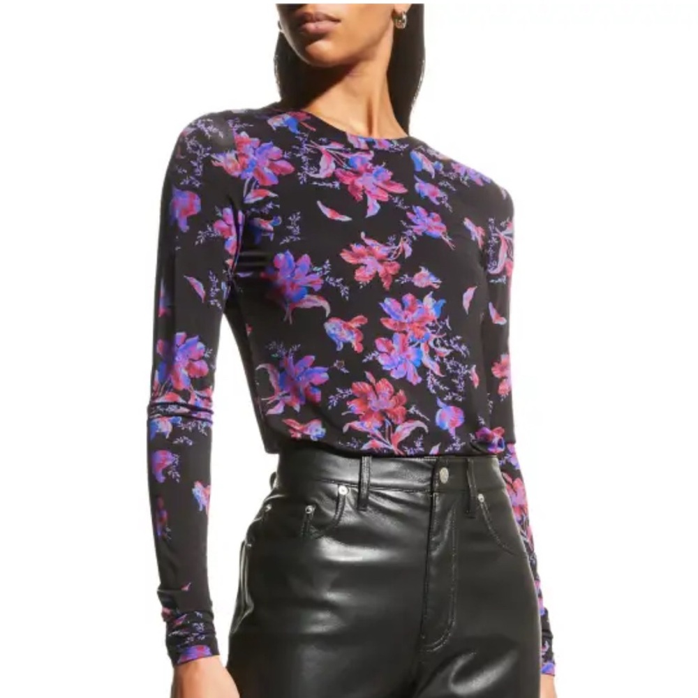 Rag & Bone Sabeen Long-Sleeve Top Black Floral Semi Sheer Whimsigoth Sz XXS NWT